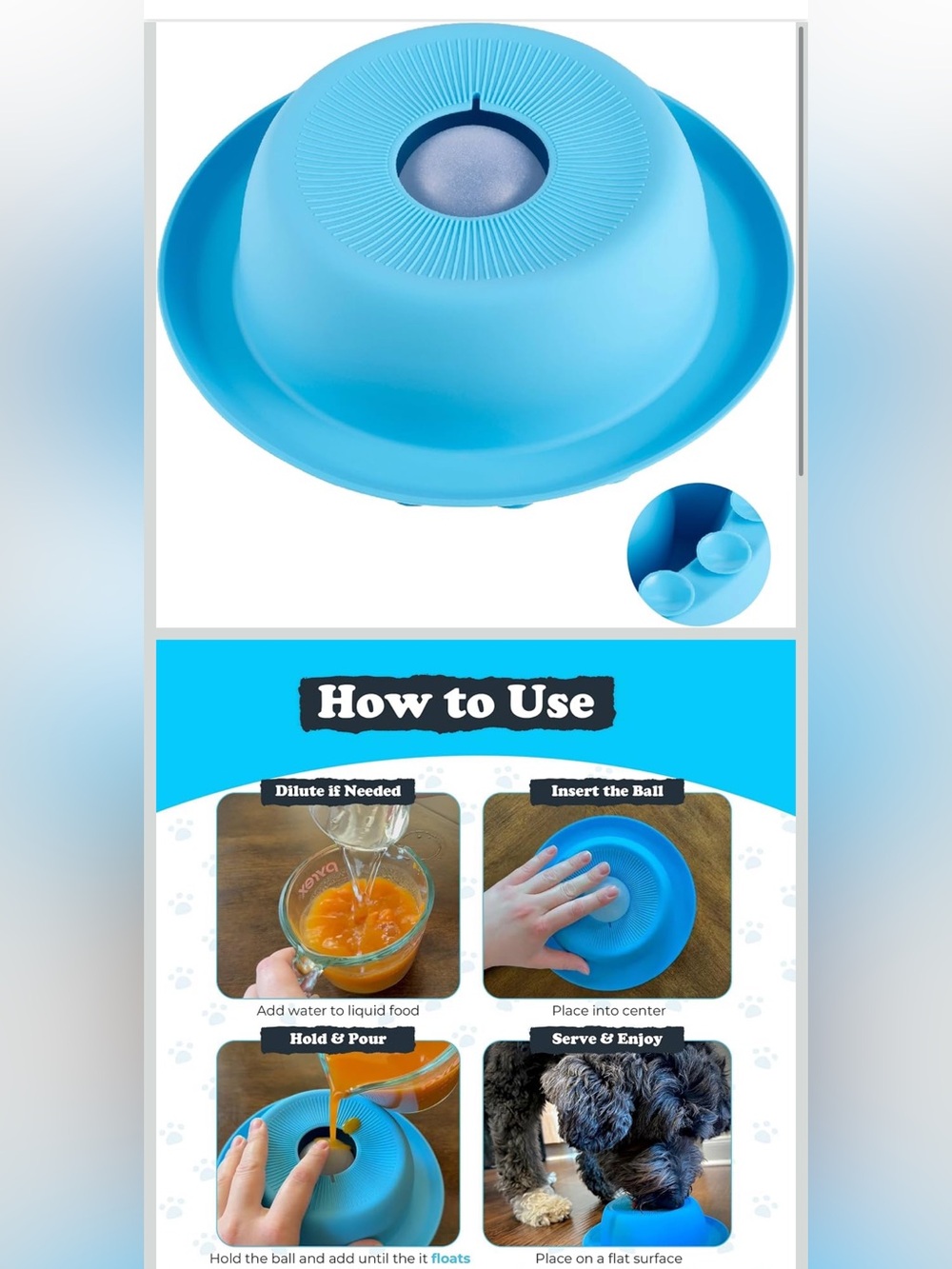 NIB Nonslip Dog Slow Feeder Lick Bowl with Ball, Enrichment Toy for Water